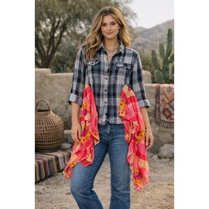 The Morgan Factory Repurposed Flannel Scarf Shirt Boho Mixed Media Plaid- OS